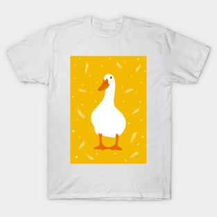 White Pekin Duck with feathers and dots repeat pattern T-Shirt